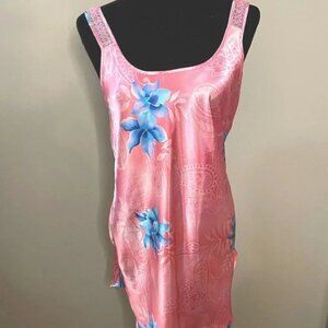 Pink and blue floral and paisley printed Y2K style slip dress